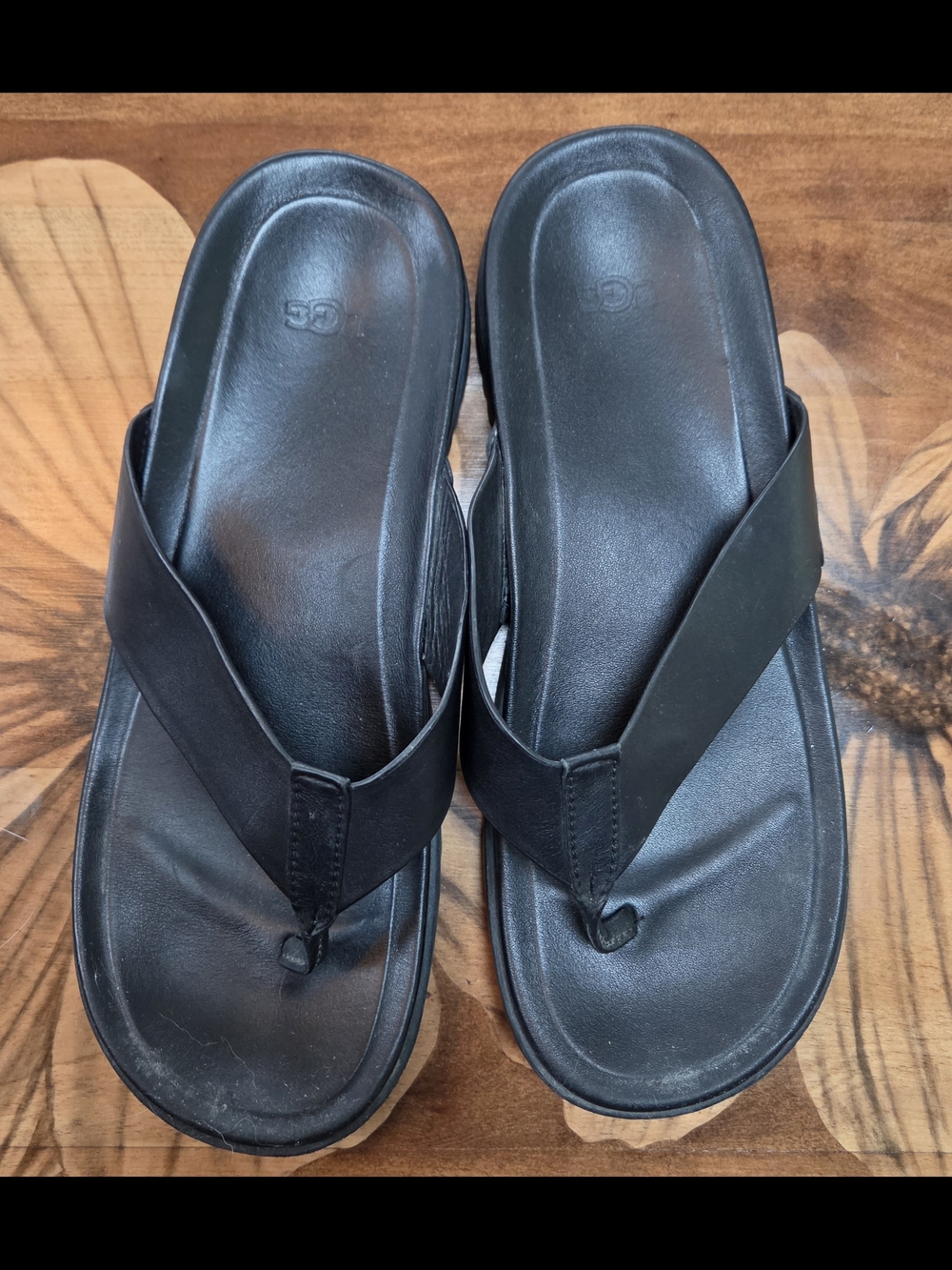 UGG  Black Leather Flip Flop  Sandals Men's Size 12